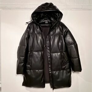 Zara leather puffer coat. Unworn w/ tags.